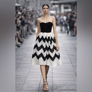 Anthropologie Leifnotes Black & White Cherie Chevron Strapless Party Dress